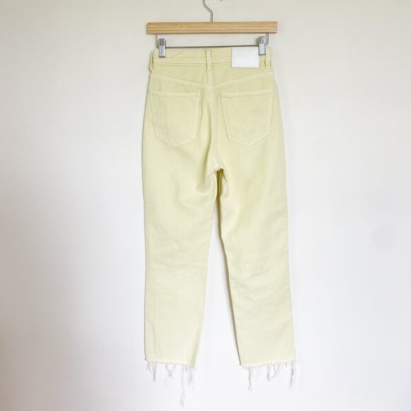 ZARA High Waist Straight Leg Raw Hem Rigid Denim Jeans in Soft Yellow Size 2 - Picture 7 of 10